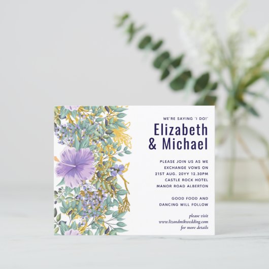 Paarse lavendelbloem groene bloemen bruiloft (Staand voorkant)