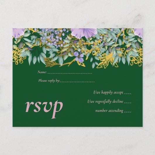 Paarse lavendelbloem groene bloemen bruiloft uitnodiging briefkaart (Voorkant)