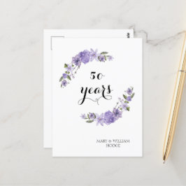 Paarse lavendelbloemen 50ste huwelijksverjaardag briefkaart