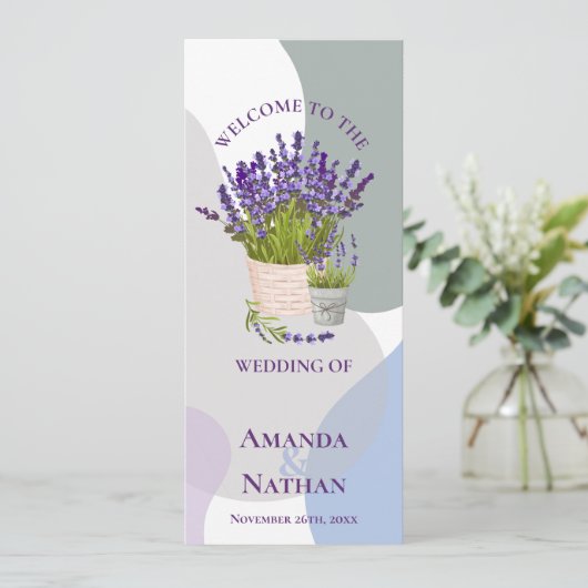 Paarse Lavendelbloemen huwelijksprogramma Kaart (Staand voorkant)