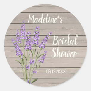 Paarse lavendelbloemen op hout Bruidsdouche  Cla Ronde Sticker