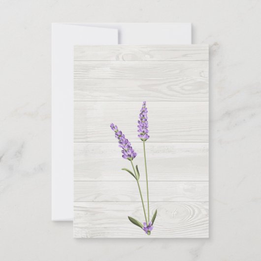 Paarse lavendelbloemen op hout Save the Date (Achterkant)
