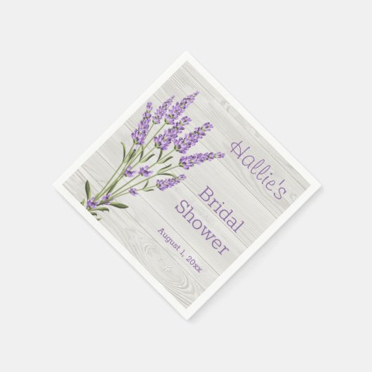 Paarse lavendelbloemen op houten Vrijgezellenfeest Servet (Hoek)