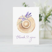 Paarse lavendelbloemen strohoed bedankkaart (Staand voorkant)