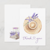 Paarse lavendelbloemen strohoed bedankkaart (Voorkant / Achterkant)