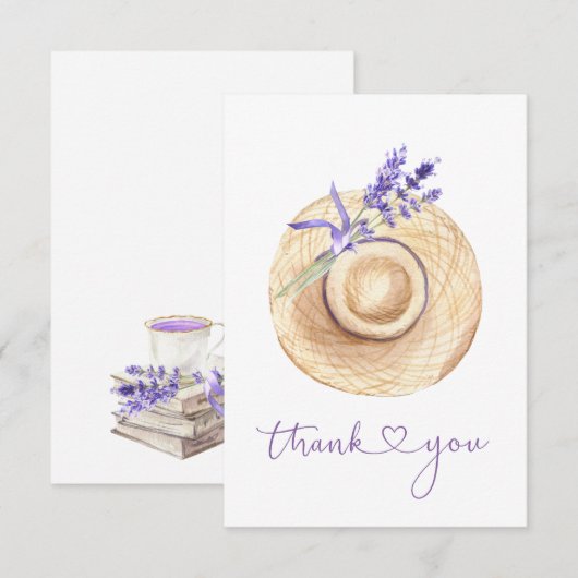 Paarse lavendelbloemen strohoed bedankkaart (Voorkant / Achterkant)