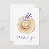 Paarse lavendelbloemen strohoed dank je kaart (Voorkant / Achterkant)