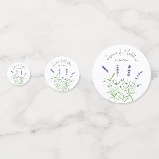 Paarse lavendelbloemen waterverf bruiloften confetti (Voorkanten)