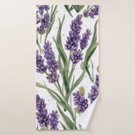 Paarse lavendelbloesems watercolor botanisch badhanddoek