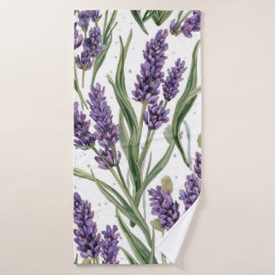 Paarse lavendelbloesems watercolor botanisch badhanddoek