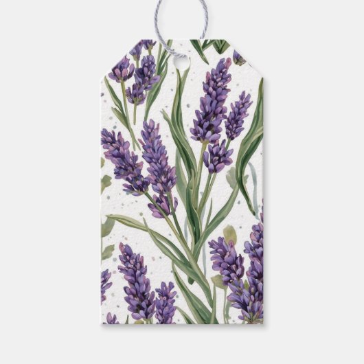 Paarse lavendelbloesems watercolor botanisch cadeaulabel (Voorkant)