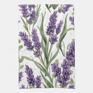 Paarse lavendelbloesems watercolor botanisch theedoek