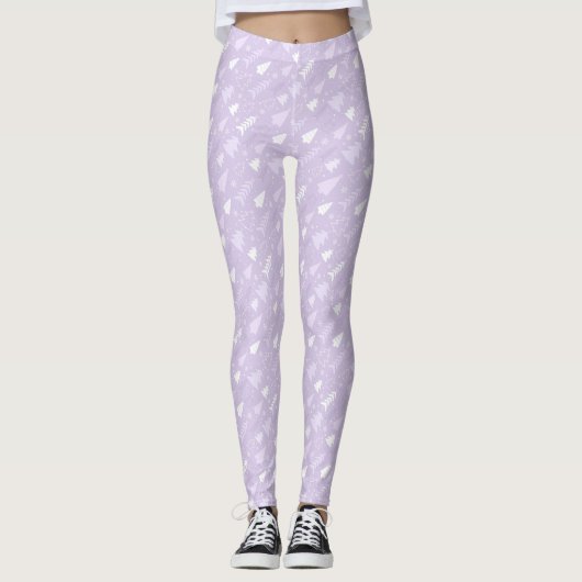 Paarse lavendelbomen winterkerst Leggings (Voorkant)