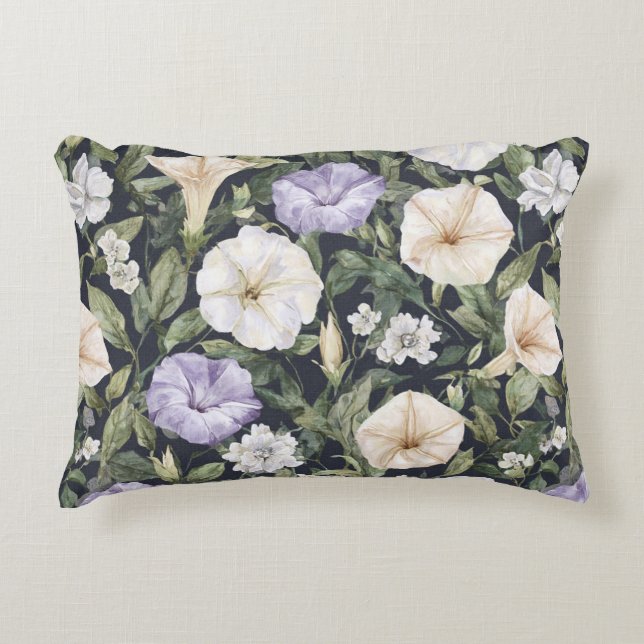 Paarse lavendelcrème Petunia bloemen   Accent Kussen (Voorkant)