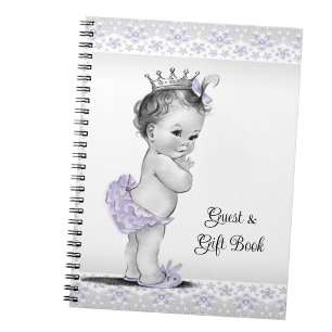 Paarse Lavendelgrijze Baby Shower Cadeau Gastboek Notitieboek