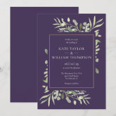 Paarse lavendelgroen elegante gouden bruiloft kaart (Voorkant / Achterkant)