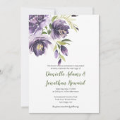 Paarse lavendelpioenen - groene rug bruiloft kaart (Voorkant)