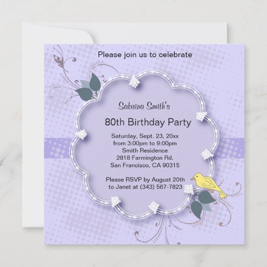 Paarse lavender 80th Birthday Party | DIY-tekst Kaart (Achterkant)