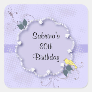 Paarse lavender 80th Birthday Party   DIY-tekst Vierkante Sticker