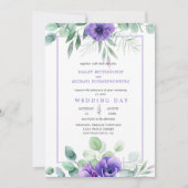 Paarse lavender Anemones en Greenery Border Kaart (Voorkant)