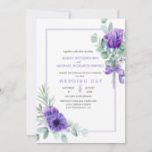 Paarse lavender Anemones en Greenery Lijst Kaart (Voorkant)