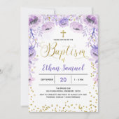 Paarse lavender Baptisme Floral Invitation Kaart (Voorkant)
