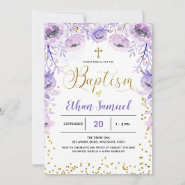 Paarse lavender Baptisme Floral Invitation Kaart