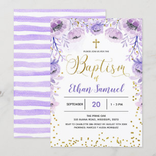 Paarse lavender Baptisme Floral Invitation Kaart