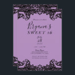 Paarse lavender & Black Lace Sweet 16 Party Kaart<br><div class="desc">Aanpassen voor elke gebeurtenis</div>