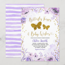 Paarse lavender Butterfly Kisses en Baby Wish Kaart