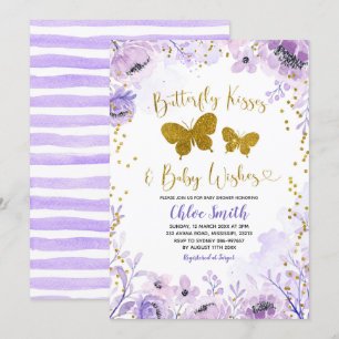 Paarse lavender Butterfly Kisses en Baby Wish Kaart