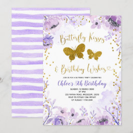 Paarse lavender Butterfly Kisses en Birthday Kaart