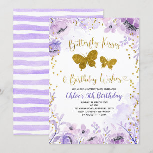 Paarse lavender Butterfly Kisses en Birthday Kaart