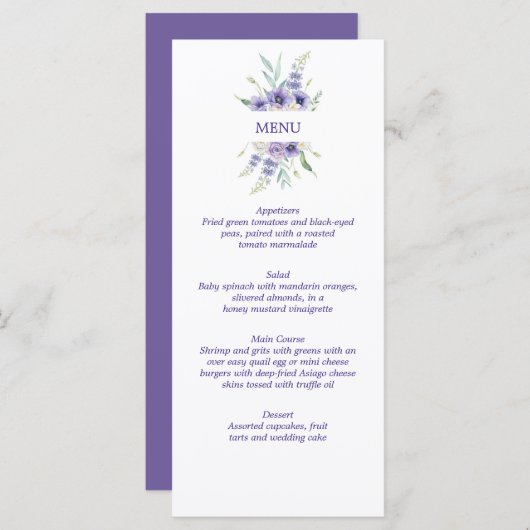 Paarse lavender Daisies Anemones Rozen Menu (Voorkant / Achterkant)