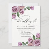 Paarse Lavender Elegant Rozen Wedding Kaart (Voorkant)