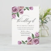 Paarse Lavender Elegant Rozen Wedding Kaart (Staand voorkant)