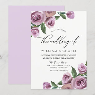 Paarse Lavender Elegant Rozen Wedding Kaart