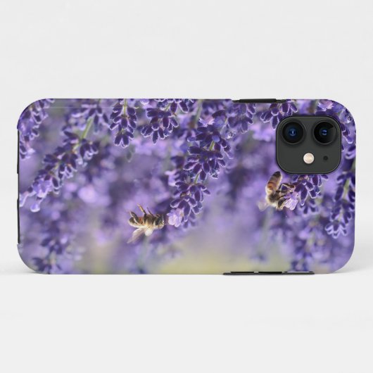 Paarse lavender en bijen iPhone Case (Achterkant (horizontaal))