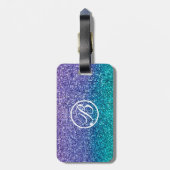Paarse lavender en Blauwgroen Aqua Green Sparkly G Bagagelabel (Achterkant verticaal)