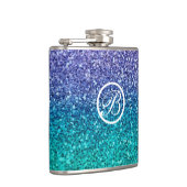 Paarse lavender en Blauwgroen Aqua Green Sparkly G Heupfles (Rechts)