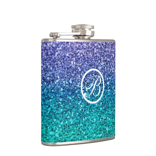 Paarse lavender en Blauwgroen Aqua Green Sparkly G Heupfles (Rechts)