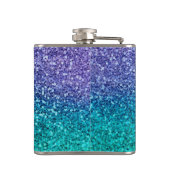 Paarse lavender en Blauwgroen Aqua Green Sparkly G Heupfles (Achterkant)