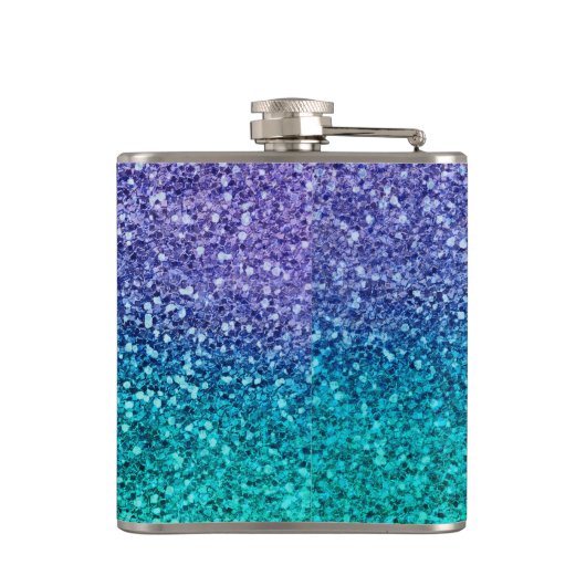Paarse lavender en Blauwgroen Aqua Green Sparkly G Heupfles (Achterkant)