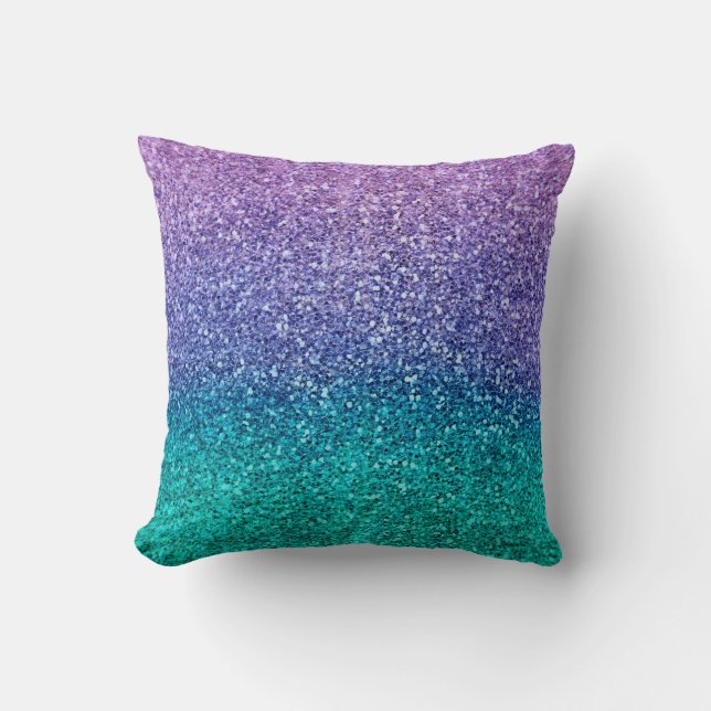 Paarse lavender en Blauwgroen Aqua Green Sparkly G Kussen (Voorkant)