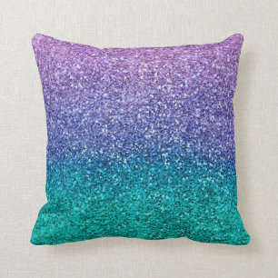Paarse lavender en Blauwgroen Aqua Green Sparkly G Kussen