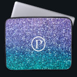 Paarse lavender en Blauwgroen Aqua Green Sparkly G Laptop Sleeve<br><div class="desc">Aangepast ontwerp</div>