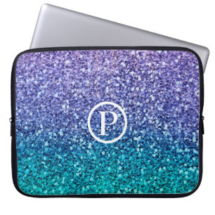 Paarse lavender en Blauwgroen Aqua Green Sparkly G Laptop Sleeve