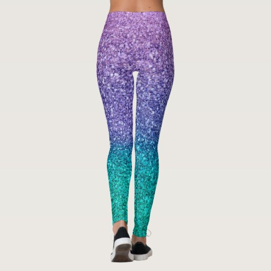 Paarse lavender en Blauwgroen Aqua Green Sparkly G Leggings (Achterkant)