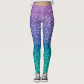 Paarse lavender en Blauwgroen Aqua Green Sparkly G Leggings (Voorkant)