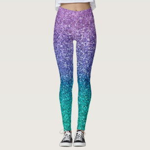 Paarse lavender en Blauwgroen Aqua Green Sparkly G Leggings
